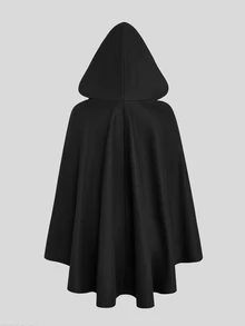 Sweetra Mantel Jubah Wol Berkerudung Ukuran Besar untuk Musim Gugur/Dingin - Hitam - View 2