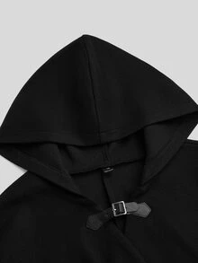 Sweetra Mantel Jubah Wol Berkerudung Ukuran Besar untuk Musim Gugur/Dingin - Hitam - View 5