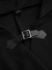 Sweetra Mantel Jubah Wol Berkerudung Ukuran Besar untuk Musim Gugur/Dingin - Hitam - View 3