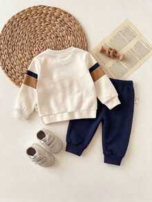 Newborn Baby Knight Pattern Long Sleeve Winter Top And Pants Casual Daily Outfit - Multicolor - View 2
