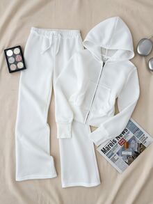 Set Kasual Hoodie dan Celana Olahraga Putih untuk Remaja Perempuan - Putih - View 1