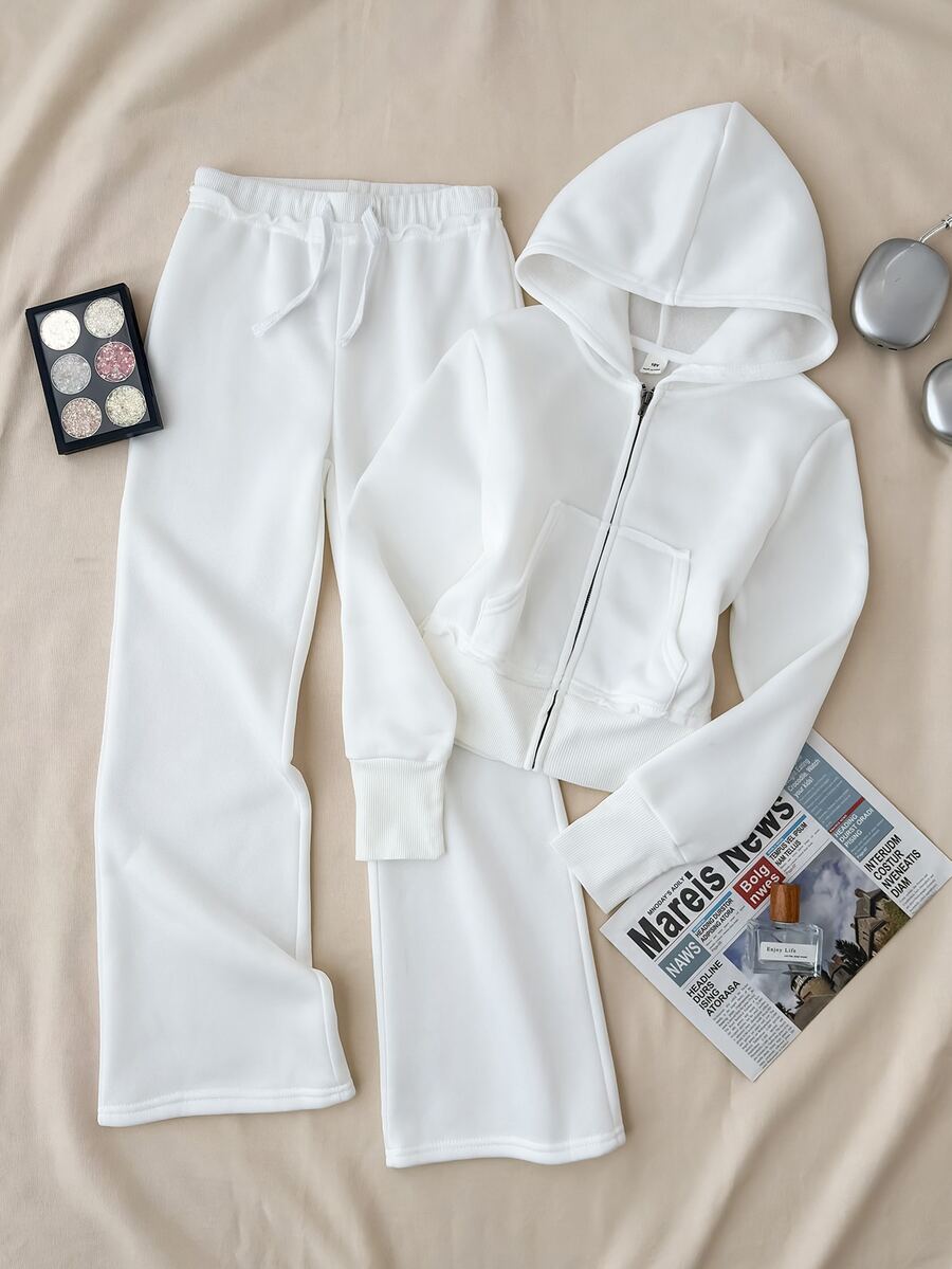 Set Kasual Hoodie dan Celana Olahraga Putih untuk Remaja Perempuan - Putih - View 1