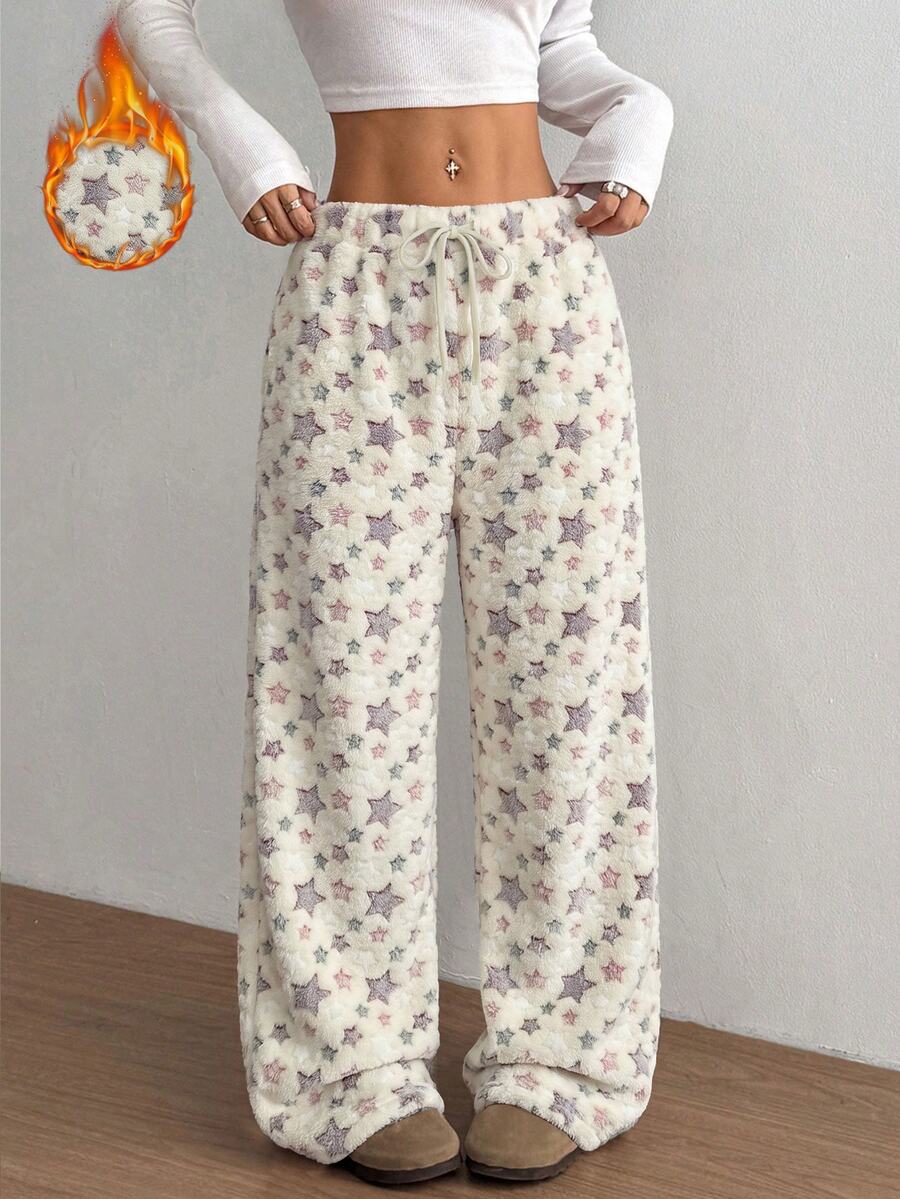 Flirla 聖誕新款女款毛絨印花舒適寬鬆直筒長褲 - 彩色 - 查看 1