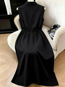 SHEIN Clasi 女士大码优雅刺绣拼接连衣裙 - 黑色 - 查看 2