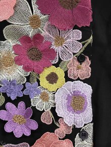 SHEIN Clasi 女士大码优雅刺绣拼接连衣裙 - 黑色 - 查看 4