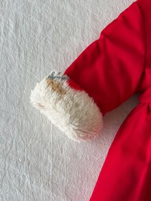 SHEIN Vintaside Kids 嬰兒女款咖啡棕毛絨內裡連帽卡其色長袖秋冬時尚百搭夾克 - 紅色 - 查看 7