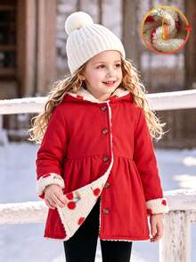 SHEIN Vintaside Kids 嬰兒女款咖啡棕毛絨內裡連帽卡其色長袖秋冬時尚百搭夾克 - 紅色 - 查看 9