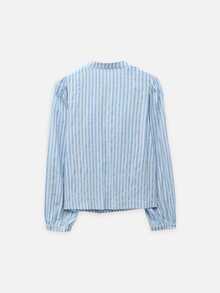 Nöista Womenswear Stripped Blouse In Fall Winter Fabric, With Front Ties Detail, Perfect For Fall Winter Outfits. - Blue - View 7