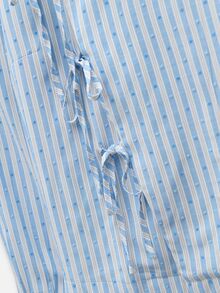 Nöista Womenswear Stripped Blouse In Fall Winter Fabric, With Front Ties Detail, Perfect For Fall Winter Outfits. - Blue - View 10