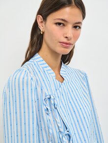 Nöista Womenswear Stripped Blouse In Fall Winter Fabric, With Front Ties Detail, Perfect For Fall Winter Outfits. - Blue - View 3