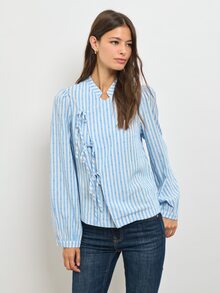 Nöista Womenswear Stripped Blouse In Fall Winter Fabric, With Front Ties Detail, Perfect For Fall Winter Outfits. - Blue - View 4