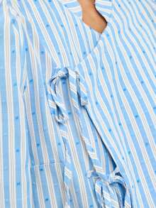 Nöista Womenswear Stripped Blouse In Fall Winter Fabric, With Front Ties Detail, Perfect For Fall Winter Outfits. - Blue - View 8