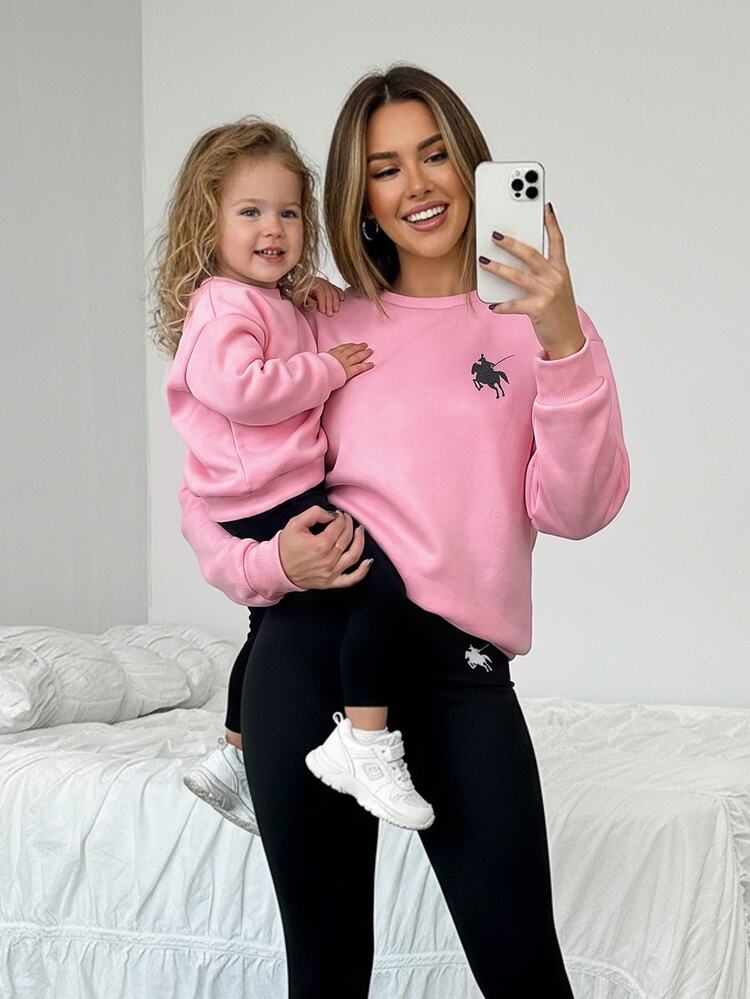 Babygirl Cute Autumn/Winter Knitted Printed Sweatshirt & Elastic Waist Long Pants Set - Baby Pink - View 6