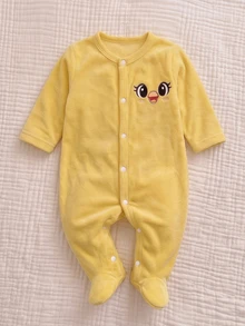 رومبير ناعم للمواليد الجدد، قماش صوف ناعم، تطريز حيوانات لطيفة، إغلاق بأزرار كبس كاملة، تصميم بأقدام، للجنسين، ملابس منزلية وخارجية للخريف/الشتاء - متعدد الألوان - مشاهدة 7