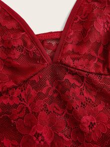 SHEIN ICON 优雅性感纯色透明蕾丝细肩带吊带背心 - 酒紅色 - 查看 3
