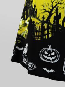 Sunspun Gaun Terusan Motif Punk Halloween Ukuran Besar untuk Musim Gugur/Dingin - MultiWarna - View 5