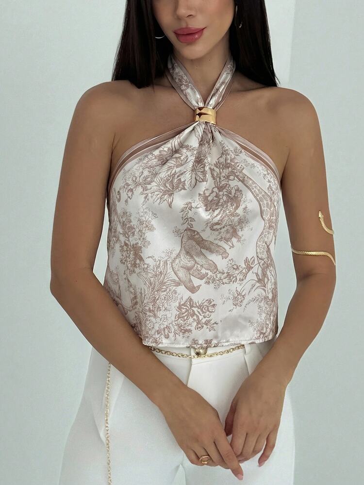 Aloruh Women's Vintage Sexy Backless Tie-Up Cropped Tank Top, Elegant Summer Wear,Summer Top Golf White - Apricot - View 1