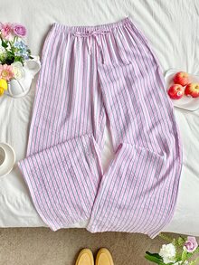 Comfortcana Plus Size Contrast Striped Elastic Waist Drawstring Casual Straight Pants,Fall - Multicolor - View 6