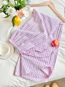 Comfortcana Plus Size Contrast Striped Elastic Waist Drawstring Casual Straight Pants,Fall - Multicolor - View 7