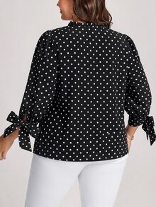 Comfylo Plus Polka Dot Print Knot Cuff Blouse Fall - Black - View 2