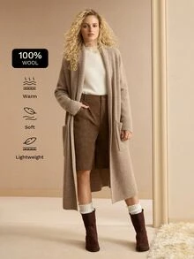 MOTF PREMIUM 100% MERINO WOOL RIBBED FRONT OPEN CARDIGAN - Khaki - View 2