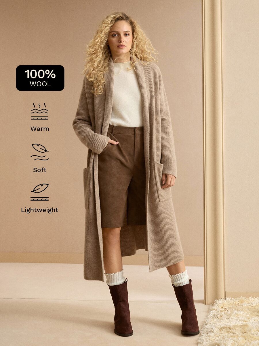 MOTF PREMIUM 100% MERINO WOOL RIBBED FRONT OPEN CARDIGAN