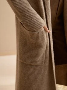 MOTF PREMIUM 100% MERINO WOOL RIBBED FRONT OPEN CARDIGAN - Khaki - View 6