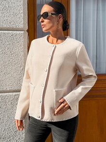 MaterniWear Jaket Hamil Lengan Panjang Kancing Tunggal Ringan untuk Musim Gugur - Aprikot - View 10