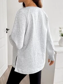 SHEIN Maternity Solid Color Nursing Function Casual Baggy Daily Photoshoot Business Long Sleeve Sweatshirt Autumn Grey - Grey - View 7