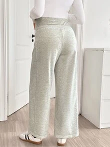 SHEIN بنطلون رياضي كاجوال للحوامل بلون موحد وخصر قابل للتعديل - رمادي فاتح - مشاهدة 9
