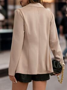 SHEIN Clasi 卡其色麂皮彈性修身女款西裝外套 通勤辦公日常商務街頭時尚休閒 外出上衣 秋季社交襯衫外套 - 杏色 - 查看 2