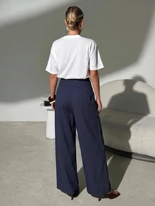 Lavishia Blue Striped Low Waist Straight Leg Suit Pants With Pockets, Suitable For Commuting - Royal Blue - View 3