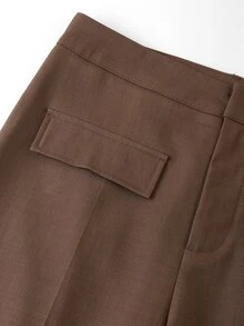 Lavishia Decorative Pocket Straight Leg Pants, Elegant And Crisp, Autumn/Winter Long Pants - Cocoa - View 8