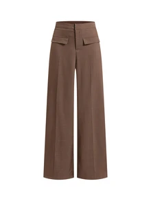 Lavishia Decorative Pocket Straight Leg Pants, Elegant And Crisp, Autumn/Winter Long Pants - Cocoa - View 7