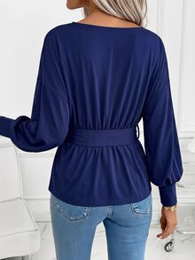 SHEIN Clasi Kaos Wanita Polos Kasual Serbaguna untuk Pemakaian Sehari-hari - Royal Blue - View 2
