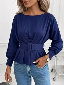 SHEIN Clasi Kaos Wanita Polos Kasual Serbaguna untuk Pemakaian Sehari-hari - Royal Blue - View 4