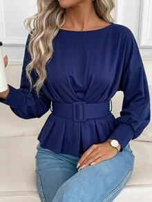 SHEIN Clasi Kaos Wanita Polos Kasual Serbaguna untuk Pemakaian Sehari-hari - Royal Blue - View 1