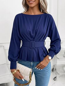 SHEIN Clasi Kaos Wanita Polos Kasual Serbaguna untuk Pemakaian Sehari-hari - Royal Blue - View 5