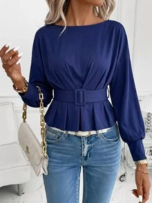 SHEIN Clasi Kaos Wanita Polos Kasual Serbaguna untuk Pemakaian Sehari-hari - Royal Blue - View 7