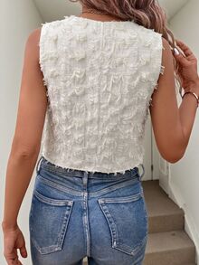 Easowa Solid Button Front Sleeveless Blouse Brunch Daytime Off-White Summer French Elegant - Apricot - View 9