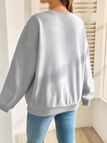 SHEIN Maternity Letter Print Crew Neck Long Sleeve Casual Sweatshirt Winter - Light Grey - View 6