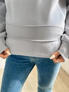 SHEIN Maternity Letter Print Crew Neck Long Sleeve Casual Sweatshirt Winter - Light Grey - View 7