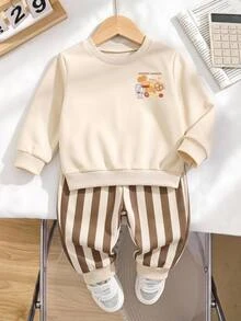 Baby Boys Cartoon Pattern Crew Neck Casual Pullover Autumn Winter Sweatshirt - Multicolor - View 2