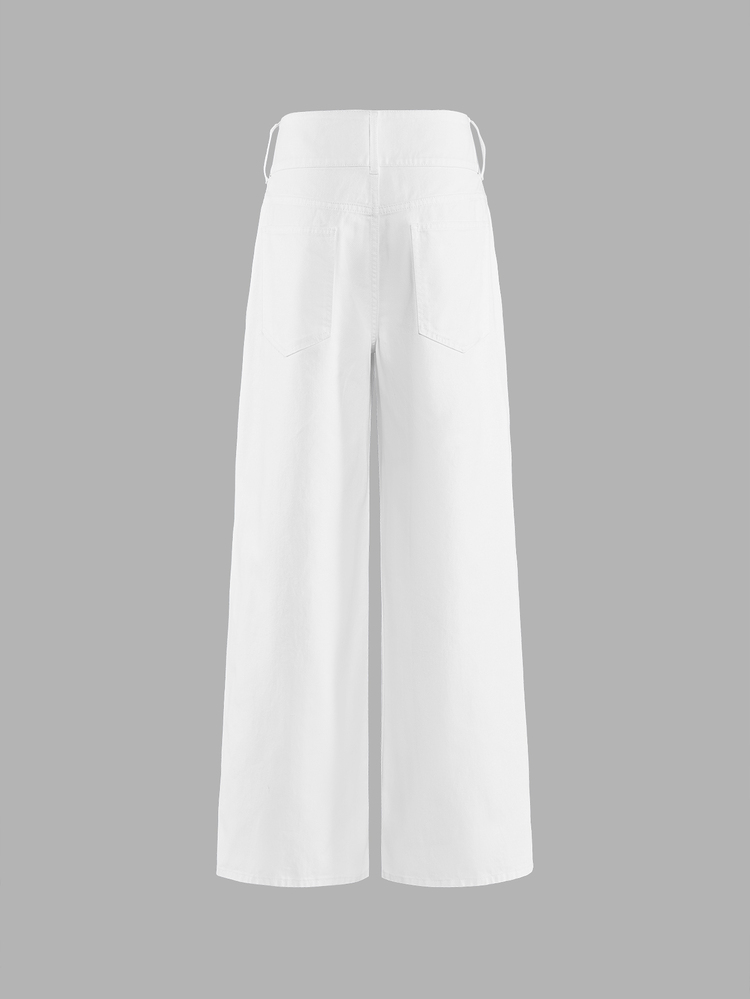 FeverCity Men's Washed Loose Casual Rhinestone Decorated New Stylish Personalized Pants - White - View 2