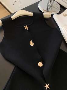 GlowEve CURVE 2026 Plus Size Women's Fashionable Casual Minimalist Versatile Seashell Button Cardigan Vest Perfect For Everyday Wear Fall Winter - Black - View 7