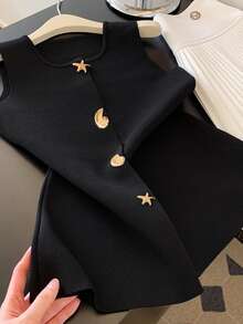 GlowEve CURVE 2026 Plus Size Women's Fashionable Casual Minimalist Versatile Seashell Button Cardigan Vest Perfect For Everyday Wear Fall Winter - Black - View 5