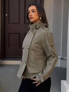Aloruh 女款高街休閒寬鬆千鳥格格紋夾克 - 彩色 - 查看 3