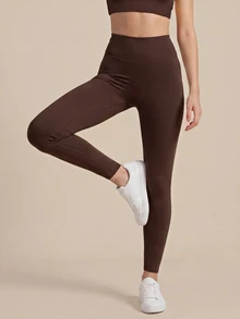SHEIN Glamour Women High Waist Cross Cutout Back Leggings Sculpted Butt Lifting Medium Support Stretch Workout Fall Gym Running Activewear Yoga Pants - Brown - View 7