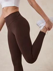 SHEIN Glamour Women High Waist Cross Cutout Back Leggings Sculpted Butt Lifting Medium Support Stretch Workout Fall Gym Running Activewear Yoga Pants - Brown - View 4