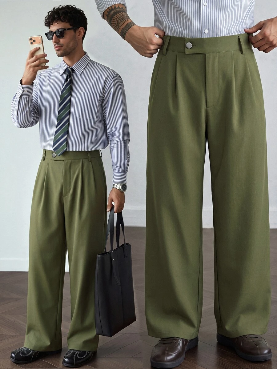 HUEFORM Men's Fashion Casual Green Pants, Woven Fabric, Suitable For Daily Casual, Party And Other Social Occasions - Army Green - View 1
